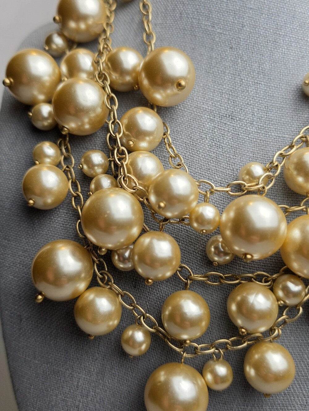 [J. Crew] Champagne Toned Multi-Strand Chunky Pearl Bubble Statement Necklace - Picture 4 of 16